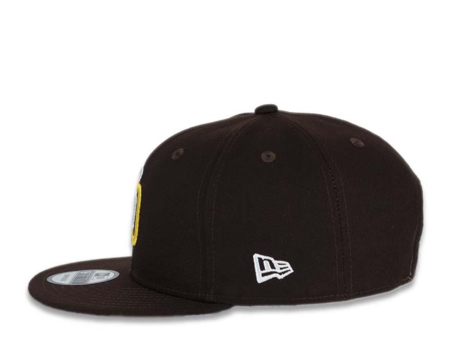 San Diego Padres New Era MLB 9Fifty 950 Snapback Cap Hat Dark Brown Crown/Visor White/Gold Logo Friar Side Patch