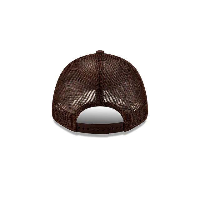 San Diego Padres New Era MLB 9Forty 940 The League Adjustable Trucker Mesh Cap Hat Dark Brown Crown/Visor Brown/White/Yellow Friar Logo