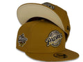 San Diego Padres New Era MLB 59Fifty 5950 Fitted Cap Hat Tan Crown/Visor Black/Metallic Gold Baseball Club Retro Logo 1998 World Series Side Patch