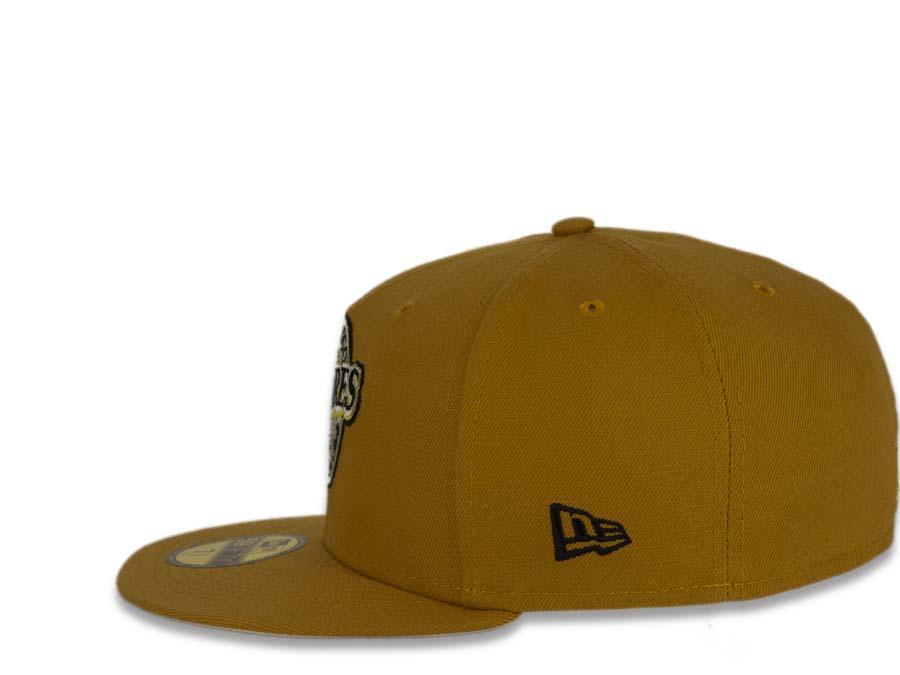 San Diego Padres New Era MLB 59Fifty 5950 Fitted Cap Hat Tan Crown/Visor Black/Metallic Gold Baseball Club Retro Logo 1998 World Series Side Patch