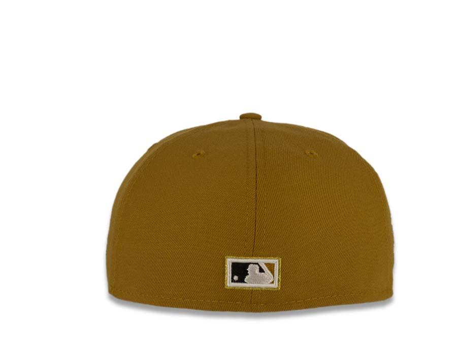 San Diego Padres New Era MLB 59Fifty 5950 Fitted Cap Hat Tan Crown/Visor Black/Metallic Gold Baseball Club Retro Logo 1998 World Series Side Patch