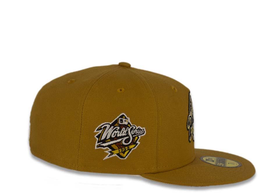 San Diego Padres New Era MLB 59Fifty 5950 Fitted Cap Hat Tan Crown/Visor Black/Metallic Gold Baseball Club Retro Logo 1998 World Series Side Patch