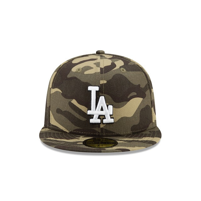 Los Angeles Dodgers New Era MLB 59FIFTY 5950 Fitted Cap Hat Camo (Desert) Crown/Visor White/Black Logo (Armed Forces Day)