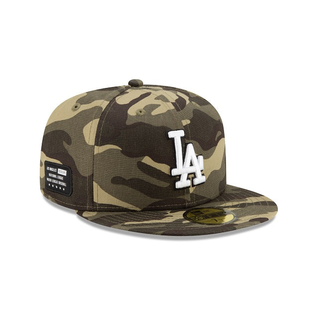 Los Angeles Dodgers New Era MLB 59FIFTY 5950 Fitted Cap Hat Camo (Desert) Crown/Visor White/Black Logo (Armed Forces Day)