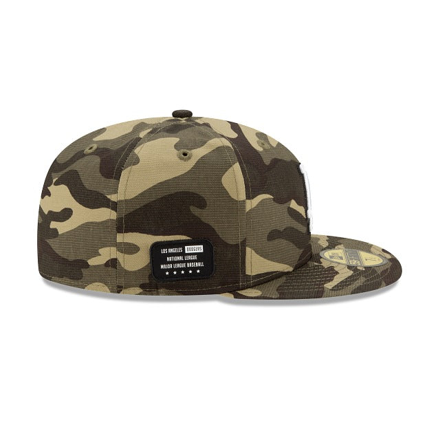 Los Angeles Dodgers New Era MLB 59FIFTY 5950 Fitted Cap Hat Camo (Desert) Crown/Visor White/Black Logo (Armed Forces Day)
