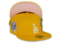 Los Angeles Dodgers New Era MLB 59Fifty 5950 Fitted Cap Hat Gold Crown/Visor White Logo with Palm Tree 50th Anniversary Side Patch Pink UV