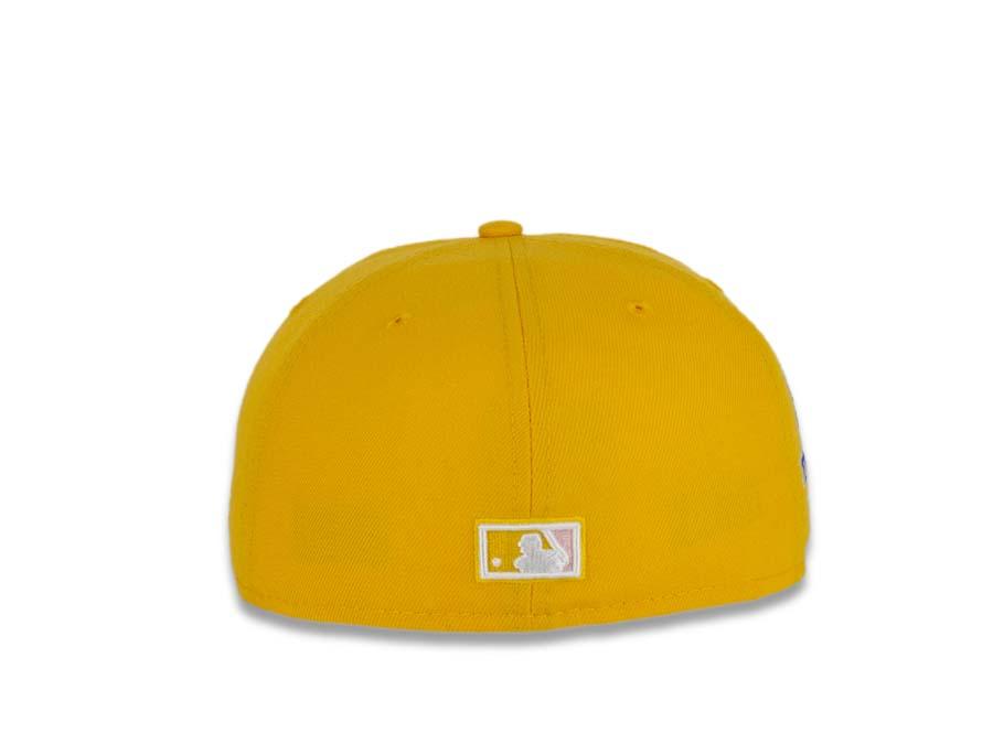 Los Angeles Dodgers New Era MLB 59Fifty 5950 Fitted Cap Hat Gold Crown/Visor White Logo with Palm Tree 50th Anniversary Side Patch Pink UV