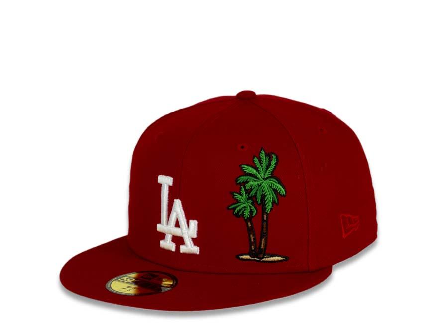 Los Angeles Dodgers New Era MLB 59Fifty 5950 Fitted Cap Hat Red Crown/Visor White Logo with Palm Tree 1988 World Series Side Patch Pink UV