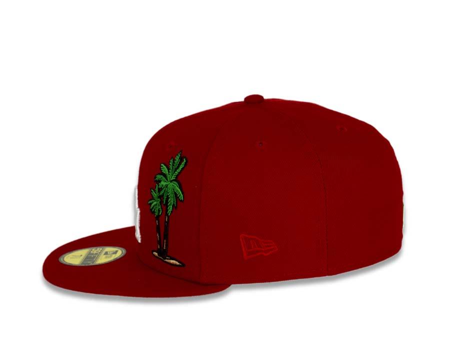 Los Angeles Dodgers New Era MLB 59Fifty 5950 Fitted Cap Hat Red Crown/Visor White Logo with Palm Tree 1988 World Series Side Patch Pink UV