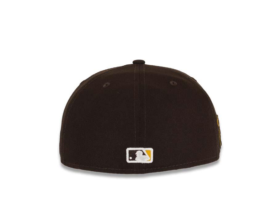 San Diego Padres New Era MLB 59Fifty 5950 Fitted Cap Hat Dark Brown Crown/Visor White/Gold Logo Friar Side Patch Black UV