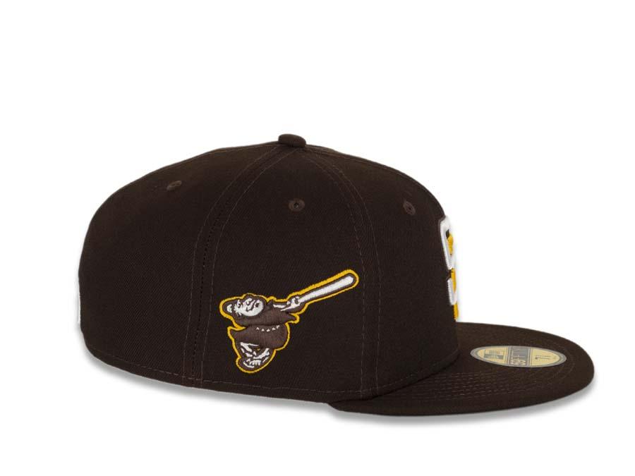 San Diego Padres New Era MLB 59Fifty 5950 Fitted Cap Hat Dark Brown Crown/Visor White/Gold Logo Friar Side Patch Black UV