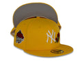 New York Yankees New Era MLB 59Fifty 5950 Fitted Cap Hat Gold Crown/Visor White Logo with Rose 1999 World Series Side Patch Gray UV