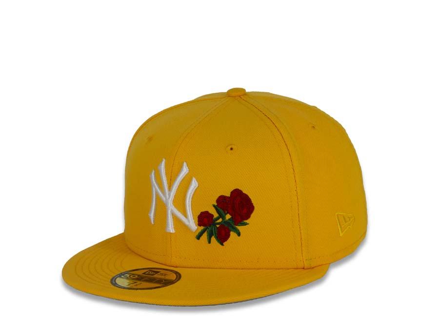 New York Yankees New Era MLB 59Fifty 5950 Fitted Cap Hat Gold Crown/Visor White Logo with Rose 1999 World Series Side Patch Gray UV