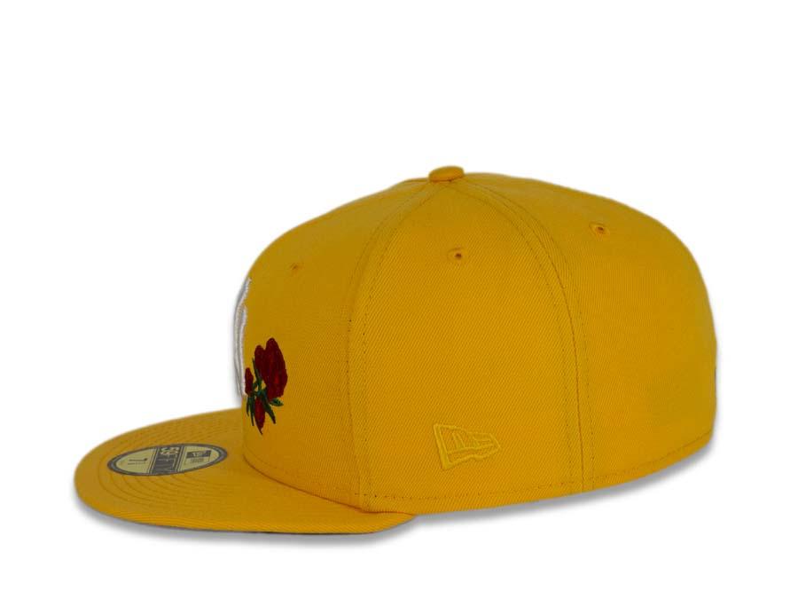 New York Yankees New Era MLB 59Fifty 5950 Fitted Cap Hat Gold Crown/Visor White Logo with Rose 1999 World Series Side Patch Gray UV