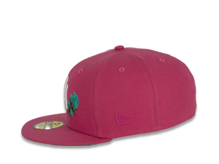 New York Yankees New Era MLB 59Fifty 5950 Fitted Cap Hat Beetroot Purple Crown/Visor White Logo with Roses 1999 World Series Side Patch Teal UV