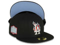 Los Angeles Dodgers New Era MLB 59FIFTY 5950 Fitted Cap Hat Black Crown/Visor White/Red/Sky Blue Logo Team Fire Flame
