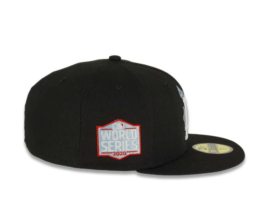 Los Angeles Dodgers New Era MLB 59FIFTY 5950 Fitted Cap Hat Black Crown/Visor White/Red/Sky Blue Logo Team Fire Flame