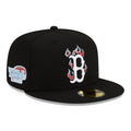 Boston Red Sox New Era MLB 59FIFTY 5950 Fitted Cap Hat Black Crown/Visor White/Red/Sky Blue Logo Team Fire Flame