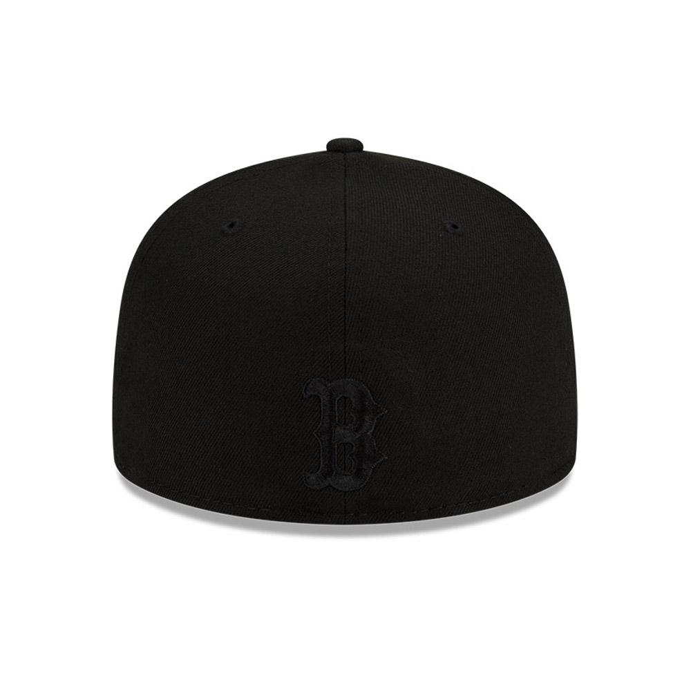 Boston Red Sox New Era MLB 59FIFTY 5950 Fitted Cap Hat Black Crown/Visor White/Red/Sky Blue Logo Team Fire Flame