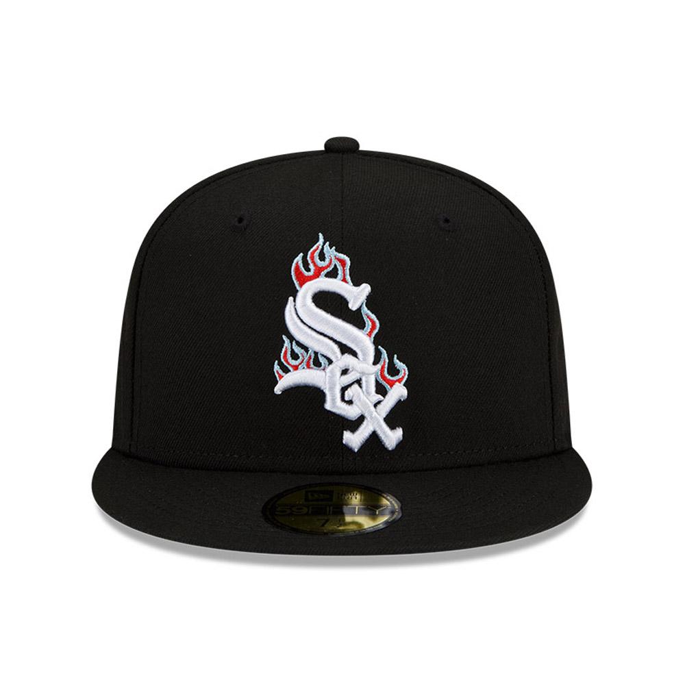 Chicago White Sox New Era MLB 59FIFTY 5950 Fitted Cap Hat Black Crown/Visor White/Red/Sky Blue Logo Team Fire Flame