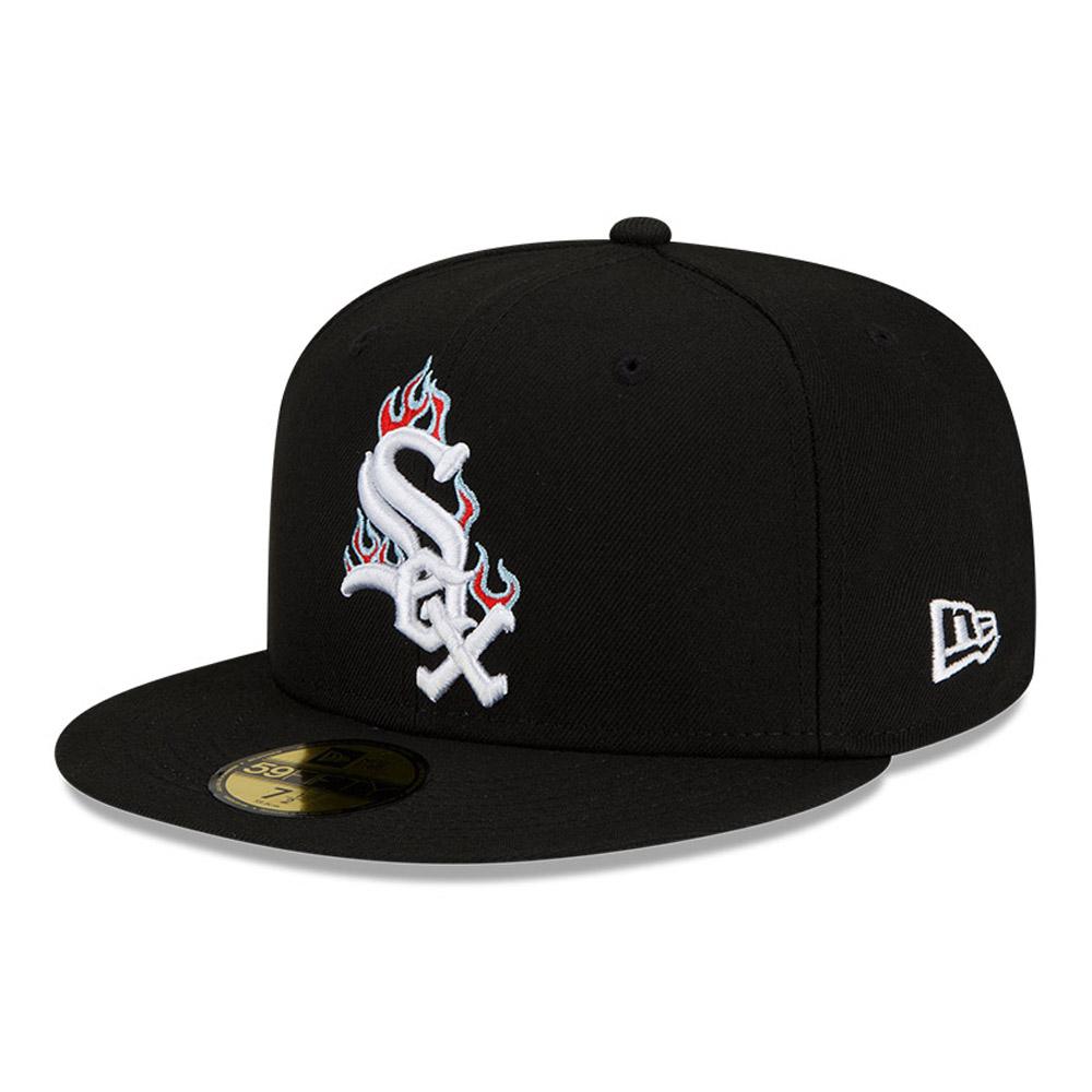 Chicago White Sox New Era MLB 59FIFTY 5950 Fitted Cap Hat Black Crown/Visor White/Red/Sky Blue Logo Team Fire Flame