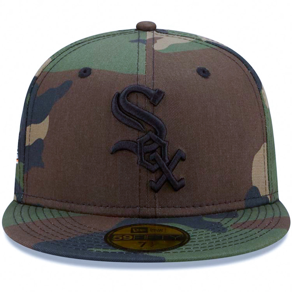 Chicago White Sox New Era MLB 59FIFTY 5950 Cap Hat Camo Crown/Visor Black Logo 2005 World Series Side Patch Bright Orange UV