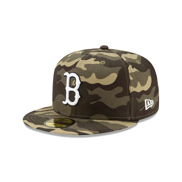 Boston Red Sox New Era MLB 59FIFTY 5950 Fitted Cap Hat Camo Crown/Visor White./Black Logo (Armed Forces Day 2020)