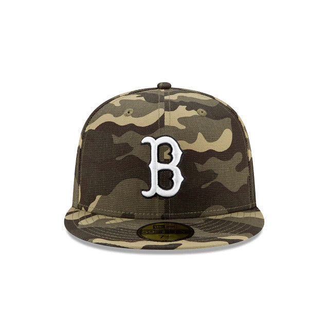Boston Red Sox New Era MLB 59FIFTY 5950 Fitted Cap Hat Camo Crown/Visor White./Black Logo (Armed Forces Day 2020)