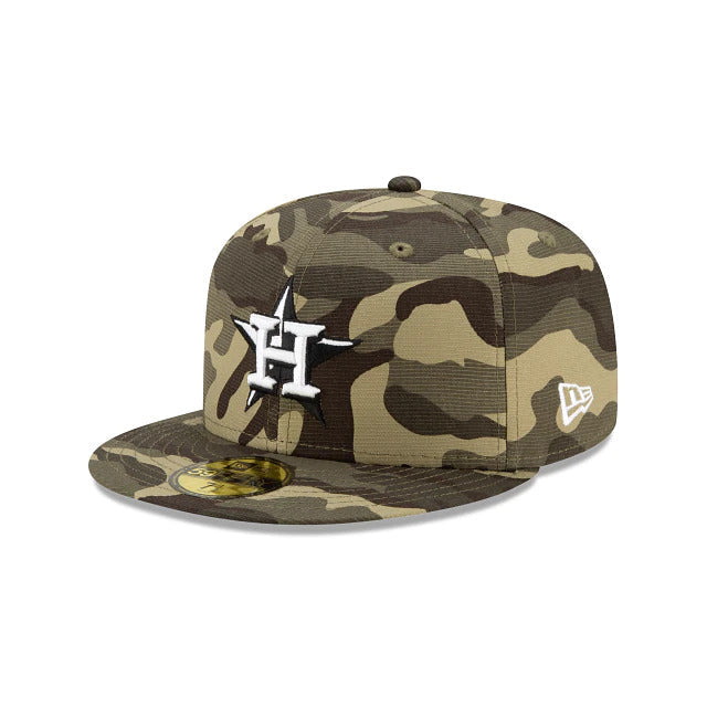 Houston Astros New Era MLB 59FIFTY 5950 Fitted Cap Hat Camo Crown/Visor White/Black Logo (Armed Forces Day)