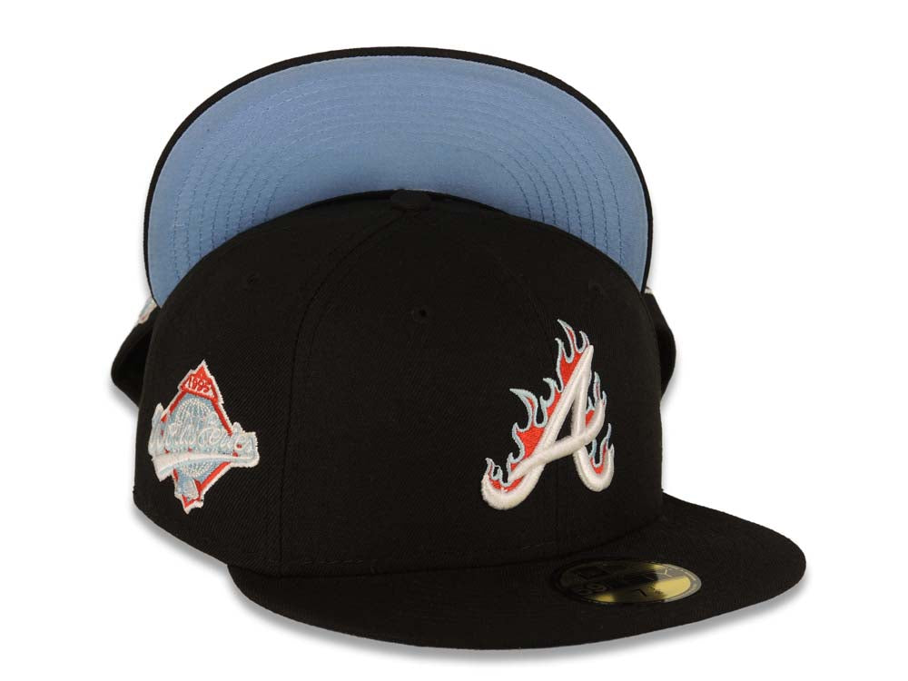 Atlanta Braves New Era MLB 59FIFTY 5950 Fitted Cap Hat Black Crown/Visor White Logo (Team Fire Flame)