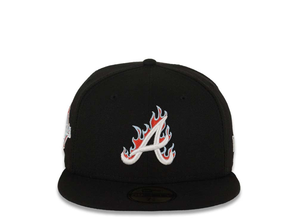 Atlanta Braves New Era MLB 59FIFTY 5950 Fitted Cap Hat Black Crown/Visor White Logo (Team Fire Flame)
