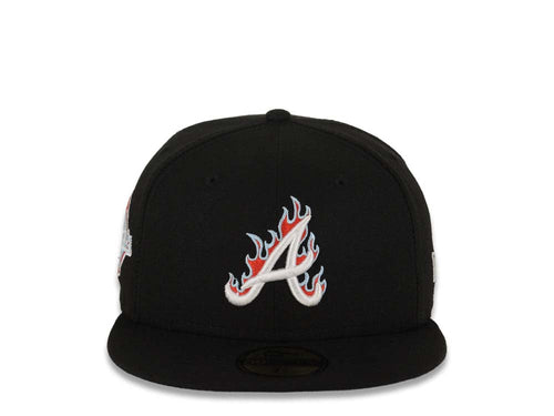 Atlanta Braves New Era MLB 59FIFTY 5950 Fitted Cap Hat Black Crown/Visor White Logo (Team Fire Flame)