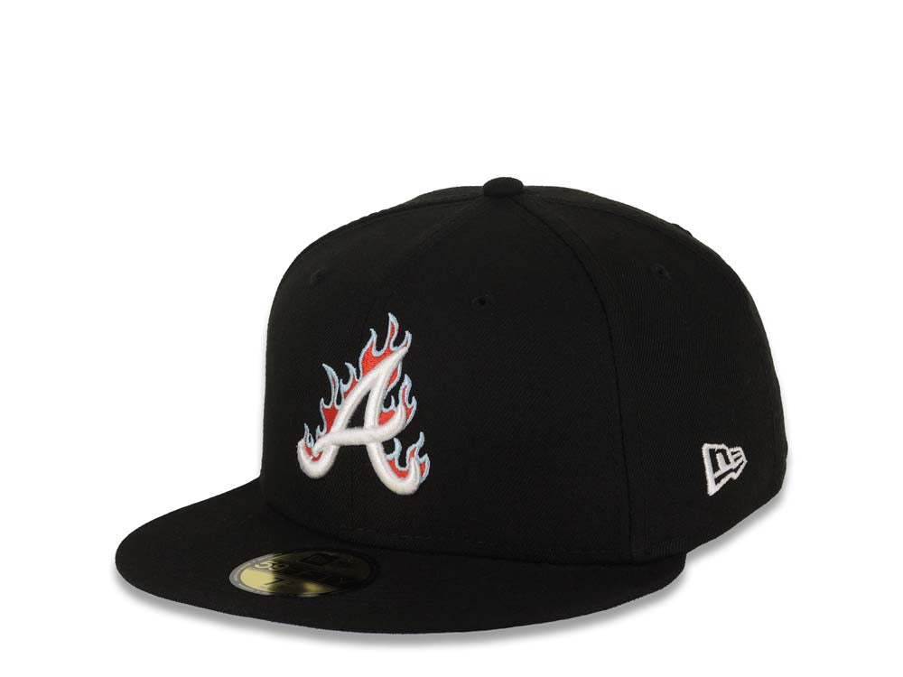 Atlanta Braves New Era MLB 59FIFTY 5950 Fitted Cap Hat Black Crown/Visor White Logo (Team Fire Flame)
