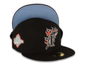 Florida Marlins New Era MLB 59FIFTY 5950 Fitted Cap Hat Black Crown/Visor White/Red/Sky Blue Logo Sky Blue UV Team Fire Flame