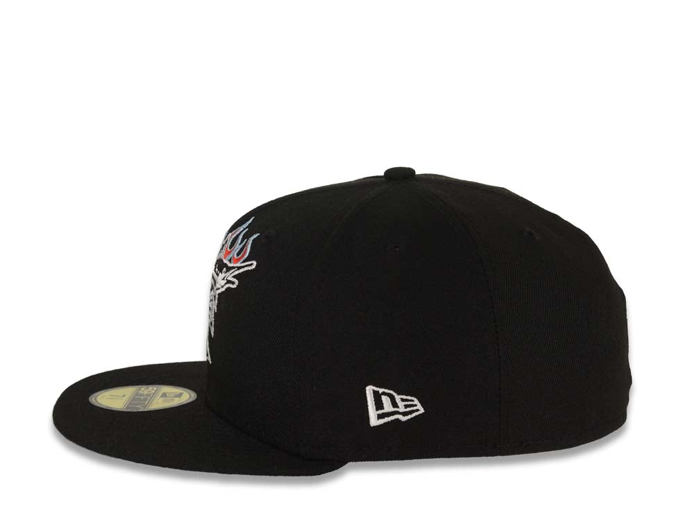 Florida Marlins New Era MLB 59FIFTY 5950 Fitted Cap Hat Black Crown/Visor White/Red/Sky Blue Logo Sky Blue UV Team Fire Flame