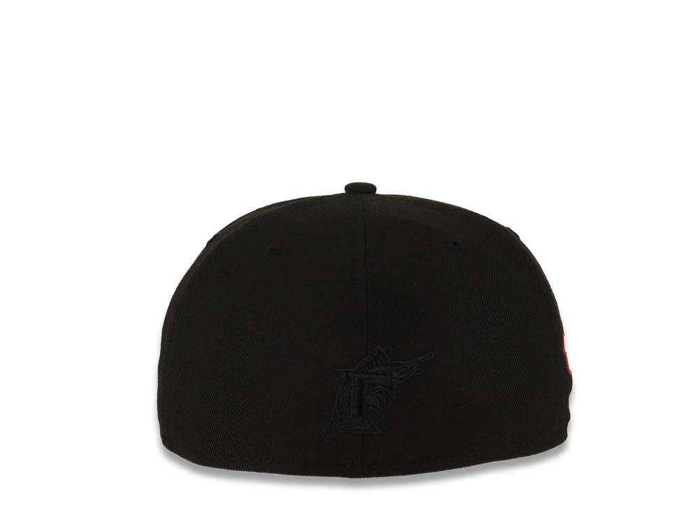 Florida Marlins New Era MLB 59FIFTY 5950 Fitted Cap Hat Black Crown/Visor White/Red/Sky Blue Logo Sky Blue UV Team Fire Flame