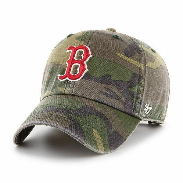 Boston Red Sox '47 Brand MLB Clean Up Adjustable Cap Hat Camo Crown/Visor Red/White Logo