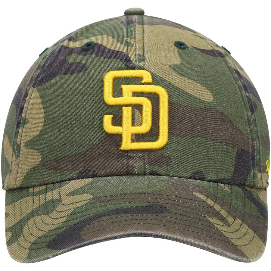San Diego Padres '47 Brand MLB Clean Up Adjustable Cap Hat Camo Crown/Visor Yellow Logo