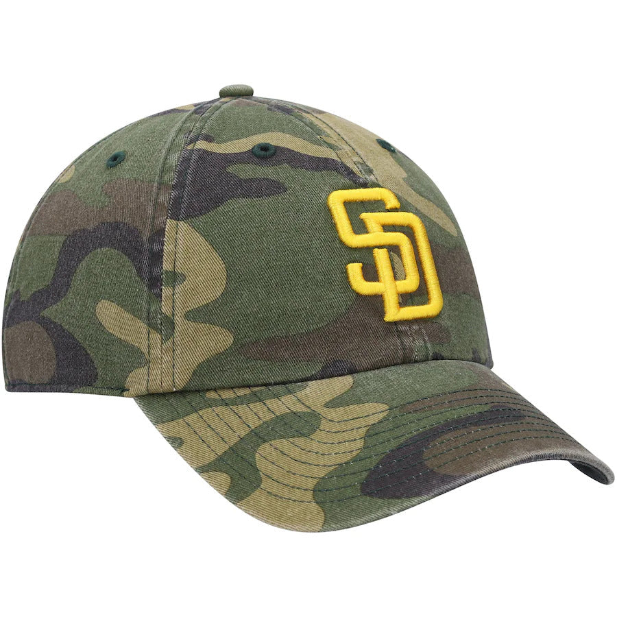San Diego Padres '47 Brand MLB Clean Up Adjustable Cap Hat Camo Crown/Visor Yellow Logo