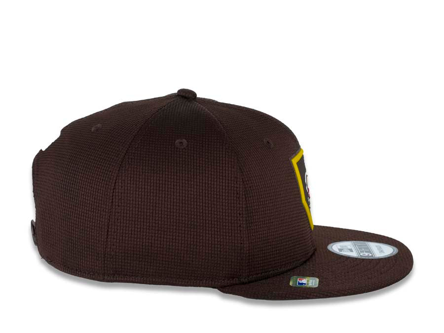 San Diego Padres New Era MLB 9FIFTY 950 2022 Clubhouse Snapback Cap Hat Brown Crown/Visor Team Color “Friar” Logo