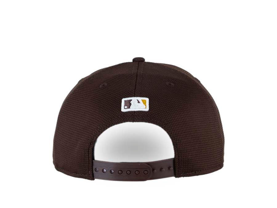 San Diego Padres New Era MLB 9FIFTY 950 2022 Clubhouse Snapback Cap Hat Brown Crown/Visor Team Color “Friar” Logo
