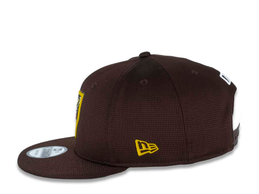 San Diego Padres New Era MLB 9FIFTY 950 2022 Clubhouse Snapback Cap Hat Brown Crown/Visor Team Color “Friar” Logo