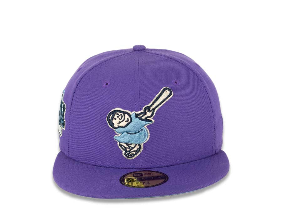 San Diego Padres New Era MLB 59FIFTY 5950 Fitted Cap Hat Varsity Purple Crown/Visor Sky Blue/Navy “Swinging Friar” Logo Stadium Side Patch