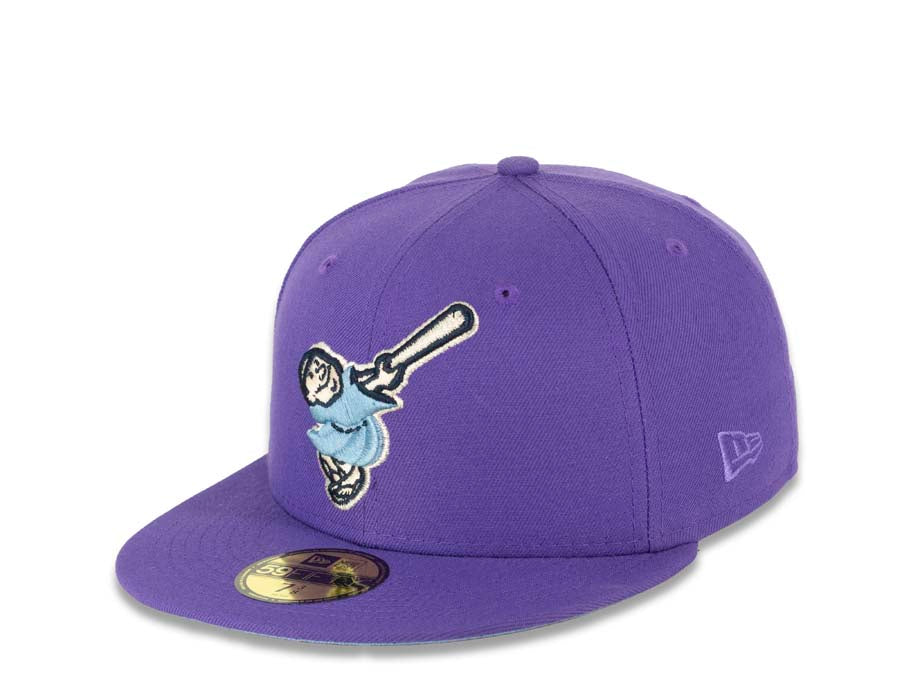 San Diego Padres New Era MLB 59FIFTY 5950 Fitted Cap Hat Varsity Purple Crown/Visor Sky Blue/Navy “Swinging Friar” Logo Stadium Side Patch