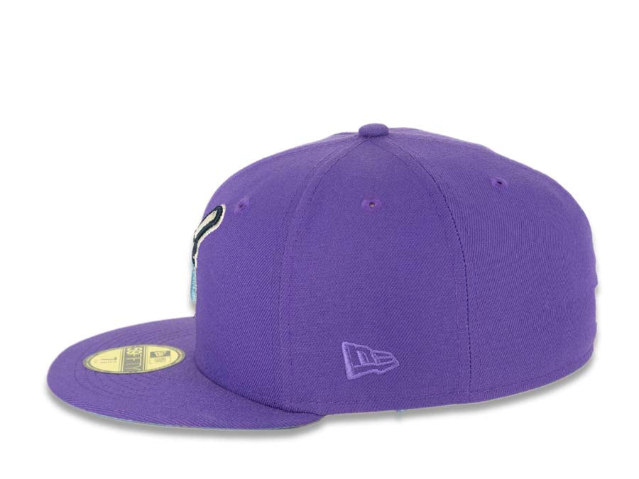 San Diego Padres New Era MLB 59FIFTY 5950 Fitted Cap Hat Varsity Purple Crown/Visor Sky Blue/Navy “Swinging Friar” Logo Stadium Side Patch