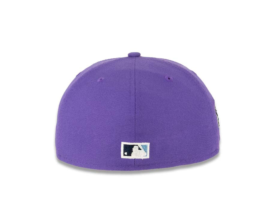 San Diego Padres New Era MLB 59FIFTY 5950 Fitted Cap Hat Varsity Purple Crown/Visor Sky Blue/Navy “Swinging Friar” Logo Stadium Side Patch