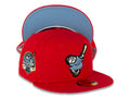 San Diego Padres New Era MLB 59FIFTY 5950 Fitted Cap Hat Red Crown/Visor Sky Blue/Metallic Gold Swinging Friar Logo 40th Anniversary Side Patch