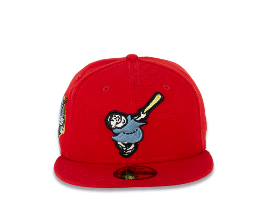 San Diego Padres New Era MLB 59FIFTY 5950 Fitted Cap Hat Red Crown/Visor Sky Blue/Metallic Gold Swinging Friar Logo 40th Anniversary Side Patch