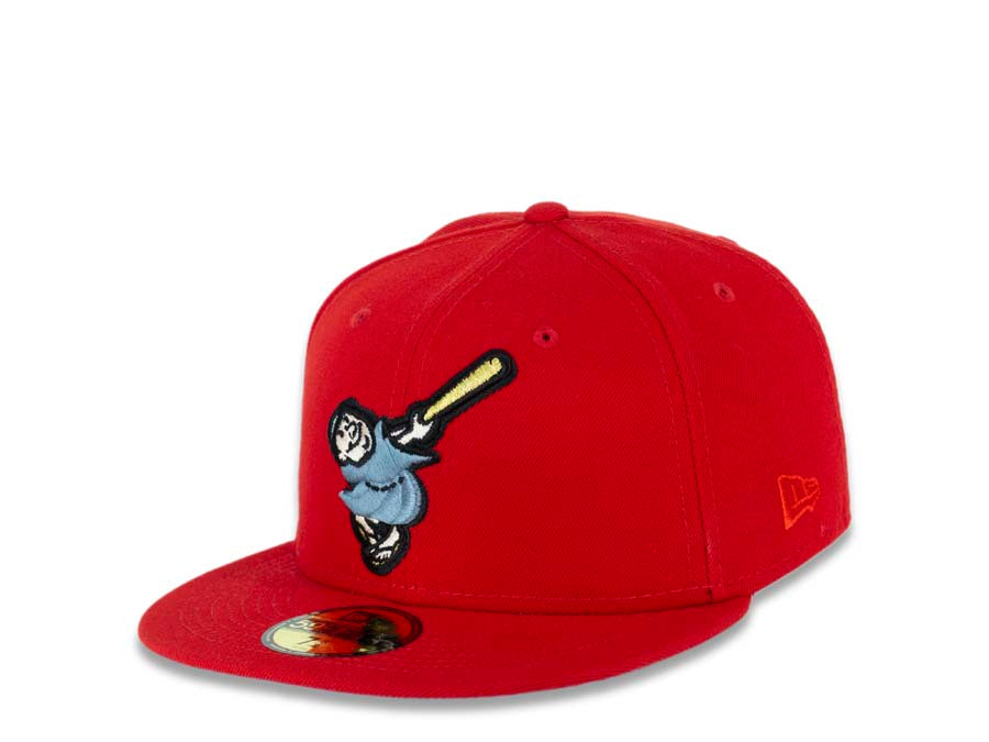 San Diego Padres New Era MLB 59FIFTY 5950 Fitted Cap Hat Red Crown/Visor Sky Blue/Metallic Gold Swinging Friar Logo 40th Anniversary Side Patch