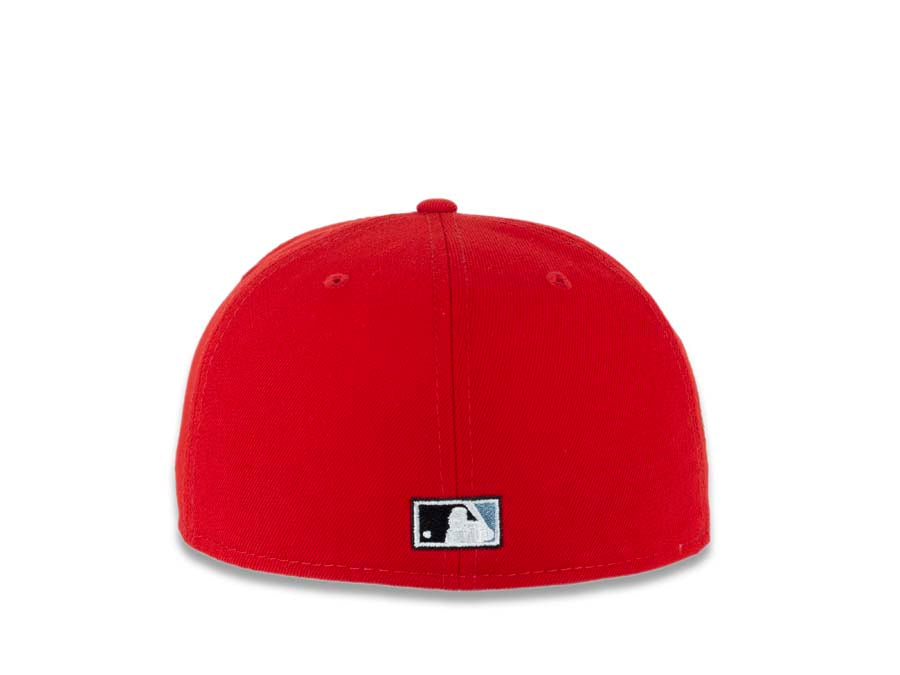 San Diego Padres New Era MLB 59FIFTY 5950 Fitted Cap Hat Red Crown/Visor Sky Blue/Metallic Gold Swinging Friar Logo 40th Anniversary Side Patch